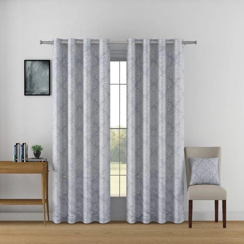 Lifestyle photo of Swayam Kinaash Jacquard Curtain - Ash Blue, ethnic Artificial Silk blackout