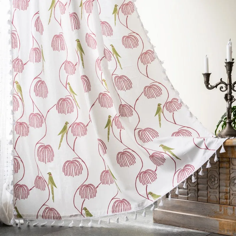 Tranquebar Home Floral Whisper Cotton Curtains(Pink) - Set Of Two media 1