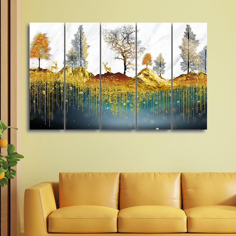 Golden Meadows Canvas Wall Art - Set Of Five