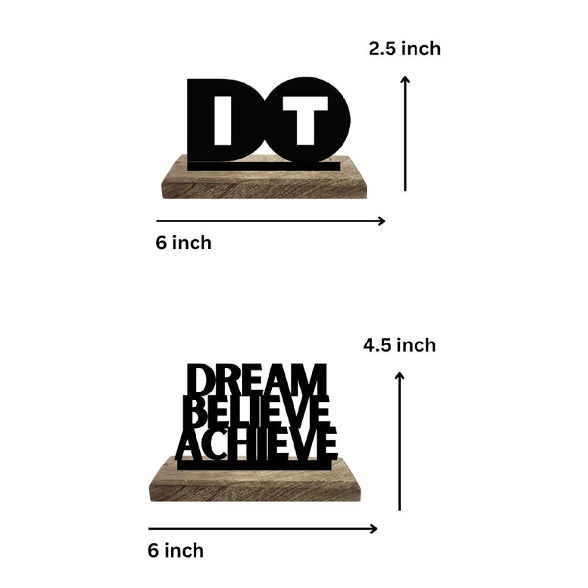 Two typography showpieces with different heights on wooden bases