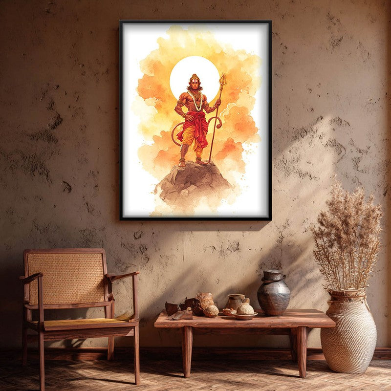 Sri Hanuman with Sun Aura II Archival Paper Wall Art
