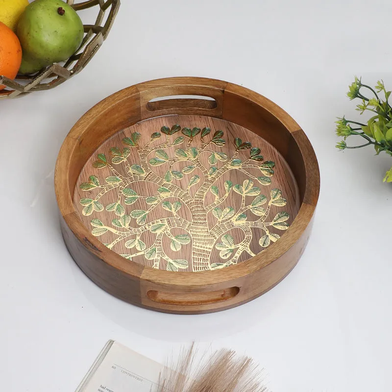 Sona Patta Round Wooden Serving Tray media 1
