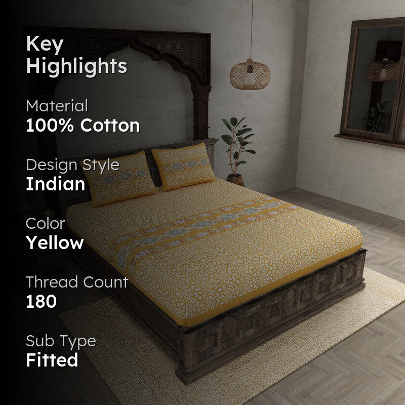 LuxeHaven Cotton Bedsheet (Yellow) - 180 TC media 2