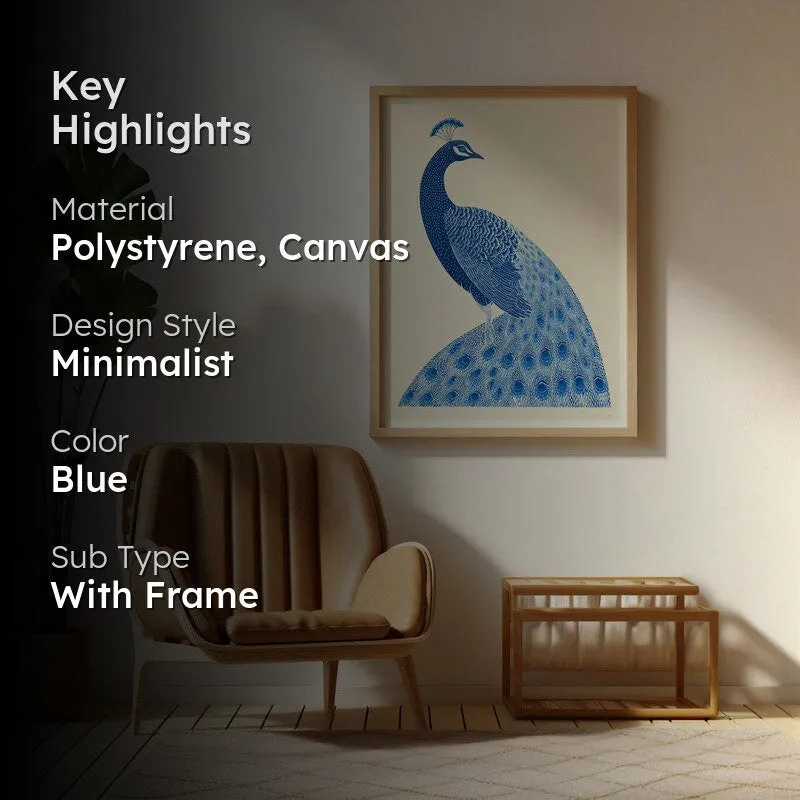 Royal Blue Peacock Canvas Wall Painting With Brown Frame media 2