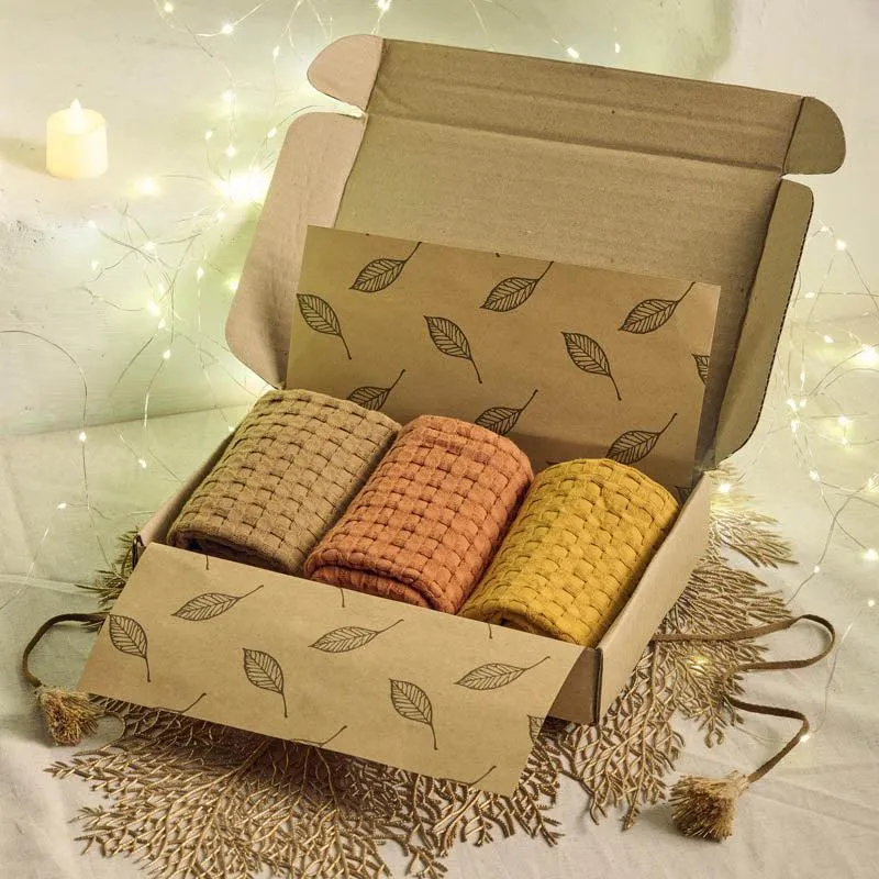 Festive Glow Towel Gifting Set (Yellow, Orange ) - Set Of Three media 1
