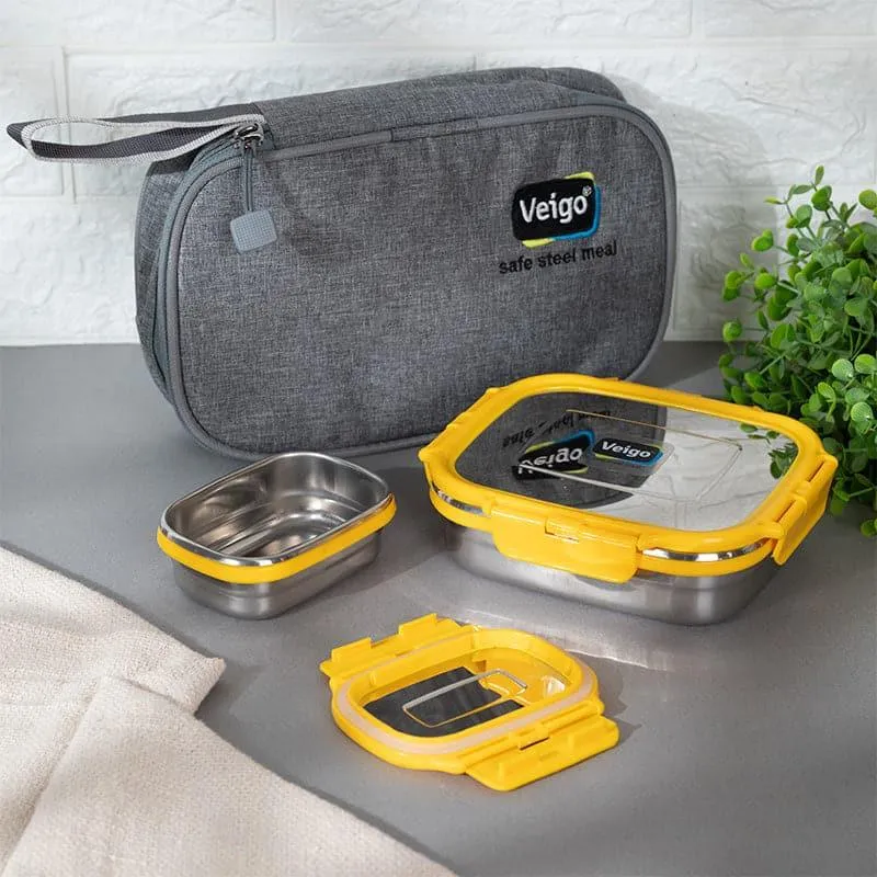 Delica Yellow Lunch Box With Pouch (550/150 mL) - Two Piece Set media 1