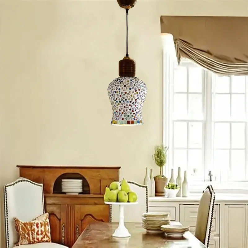 Mosaic Stripe Pendant Wooden Ceiling Lamp media 3