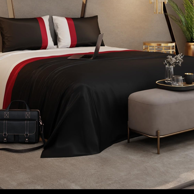 Vogue Satin Bedsheets (Black,Ivory) - 150 GSM