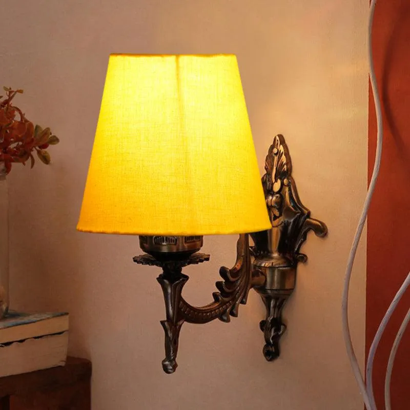 Vista Edrel Conical Fabric & Metal Wall Lamp - Yellow media 1
