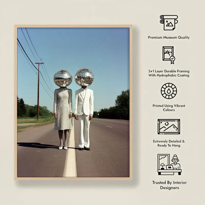 The Disco Couple Archival Canvas Wall Art - Natural Brown Frame media 8
