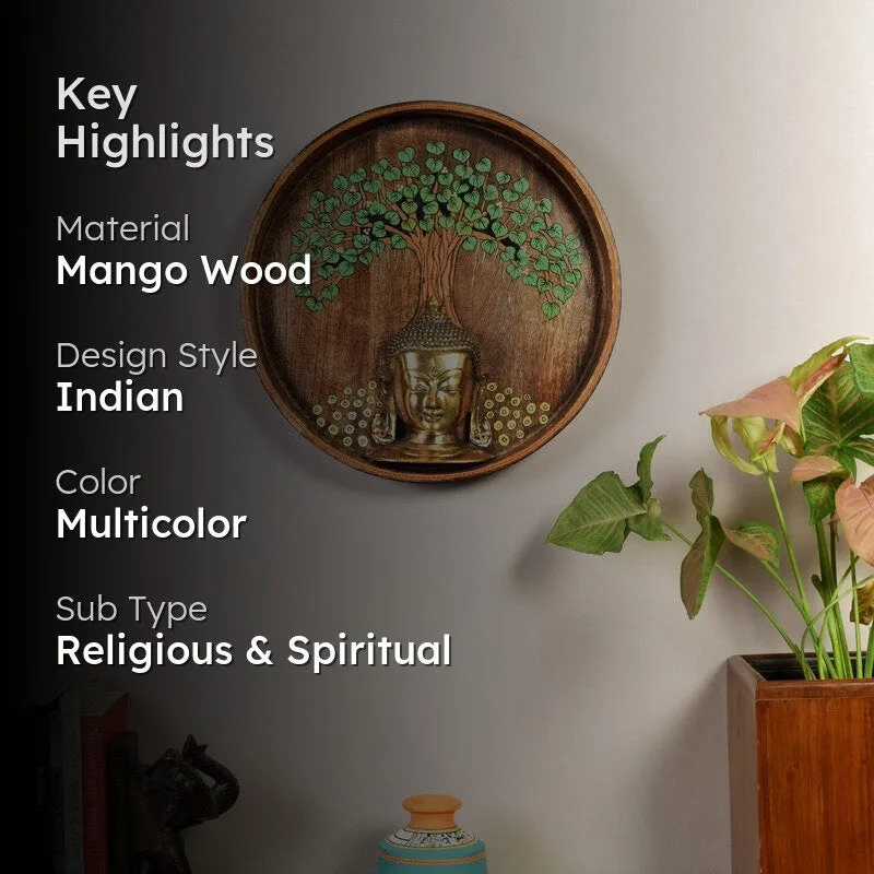 Meditating Buddha Round Mango Wood Wall Accent media 2