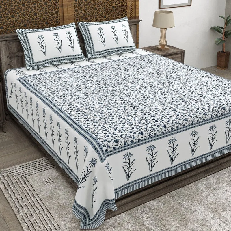 Vinea Cotton Bedsheet (Grey,White) - 240 TC media 1