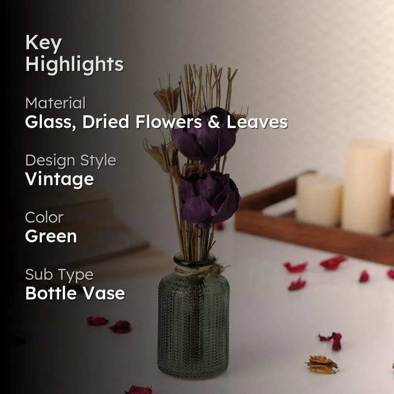 Vintage Glass Bottle Vase with Dried Flowers media 2