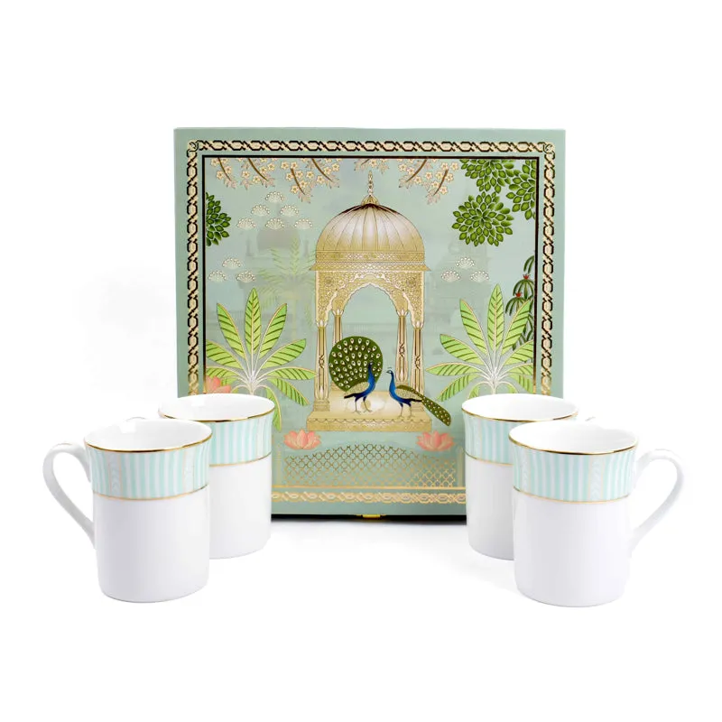 Stripe Classic 24k Gold Brushed Porcelain Coffee Mug (Green/300 mL Each) - Set Of Four media 6