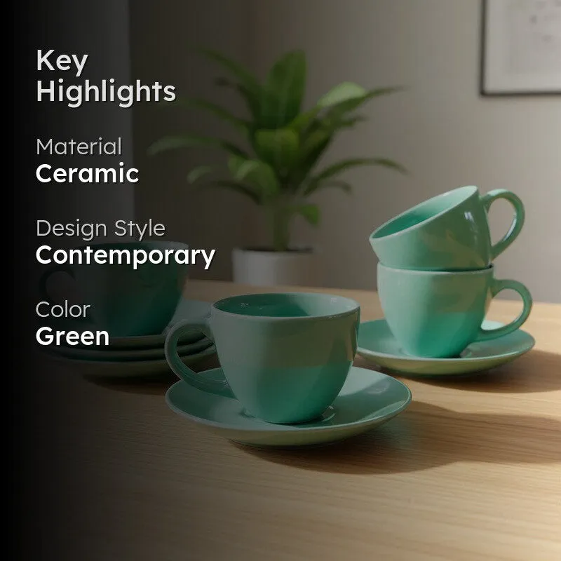 Ceramic Cup & Saucer (Sage Green/180 mL Each) - Set of Four media 2