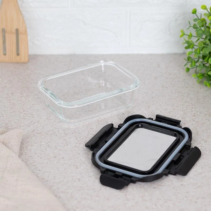 Boro Glass Lunch Box With Steel Lid (Black) - 370 ML media 5