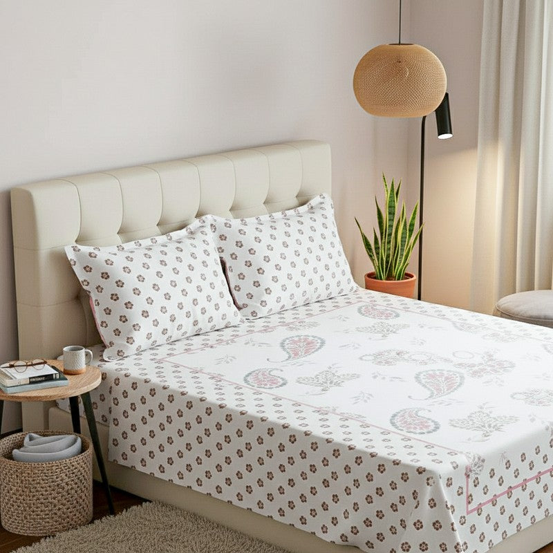 Paisley LaLa Land Cotton Bedsheet (Rust,Red) - 170 TC media 3
