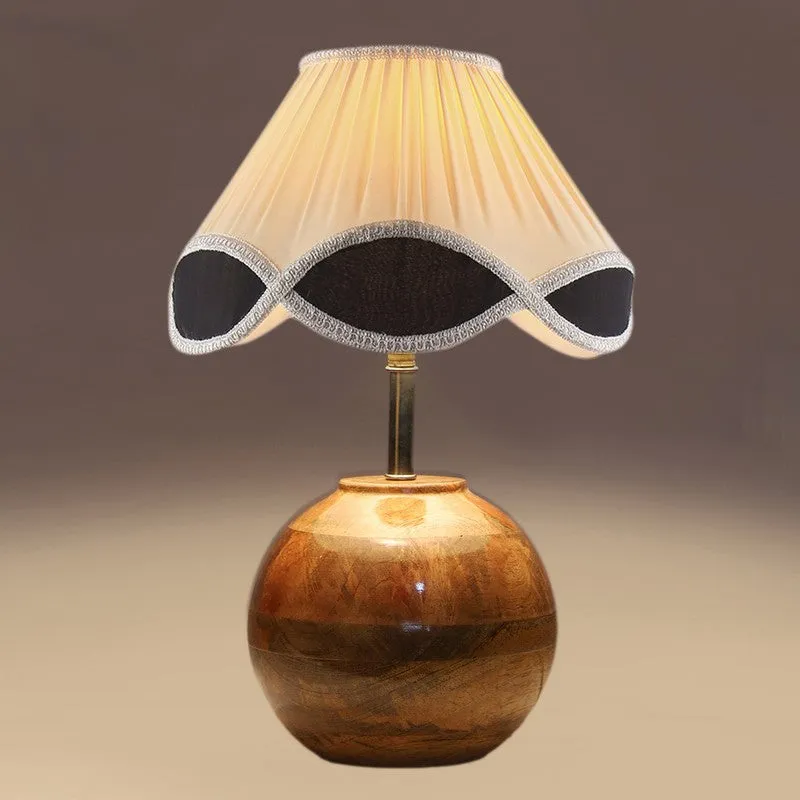 Aurivelle Cotton Table Lamp With Wooden Base - White media 4