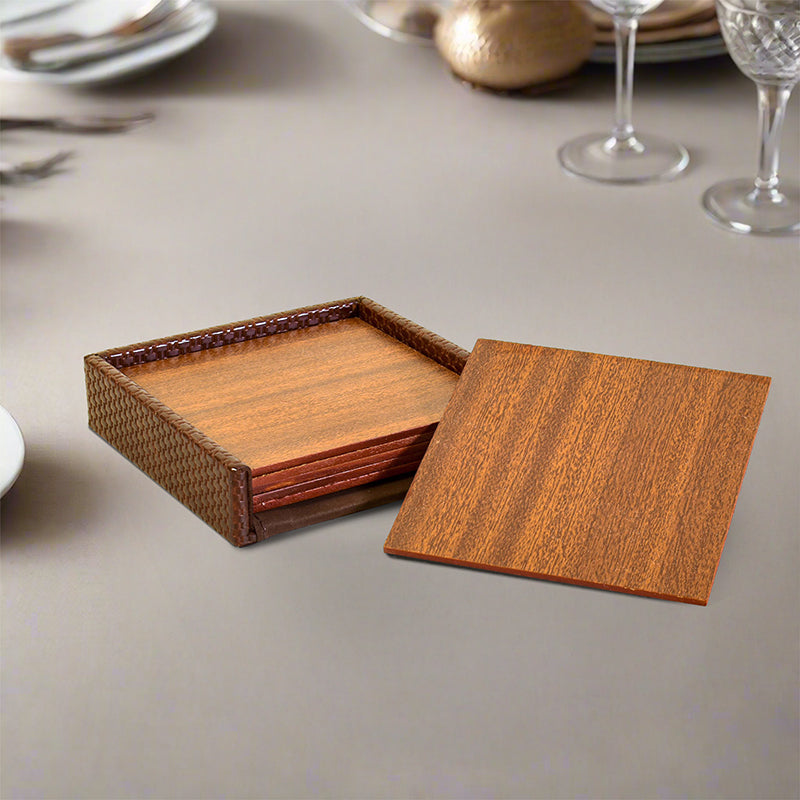 Trivox Faux Leather Coaster (Brown) - Seven Piece Set