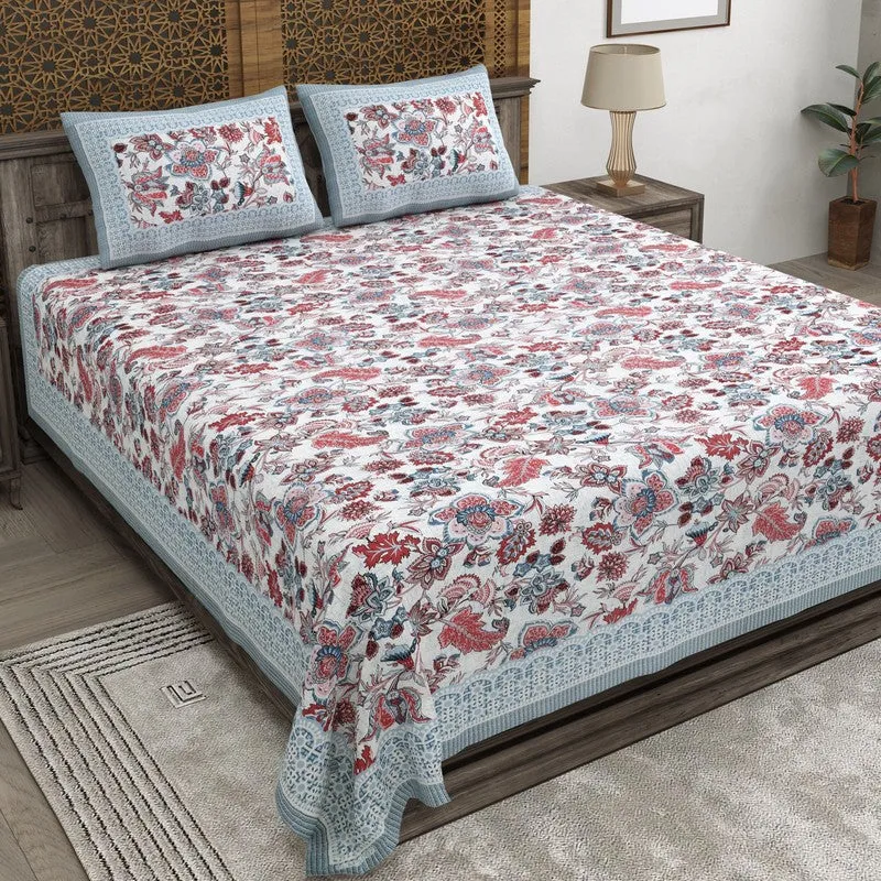 Leafis Cotton Bedsheet (Blue,Maroon) - 240 TC media 1