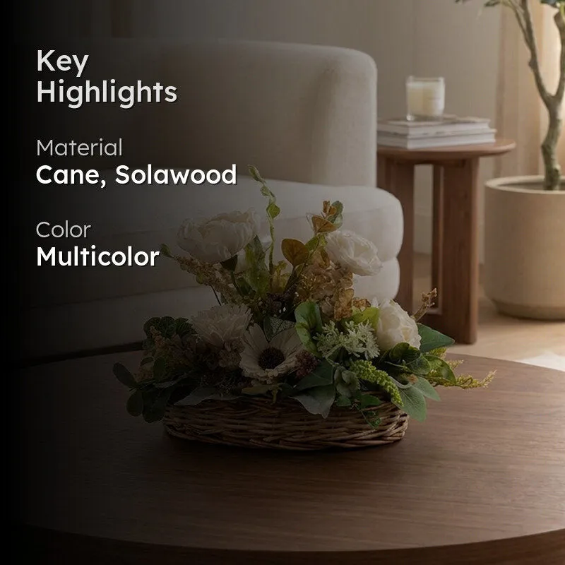 Floral basket lifestyle image with material and multicolour highlights