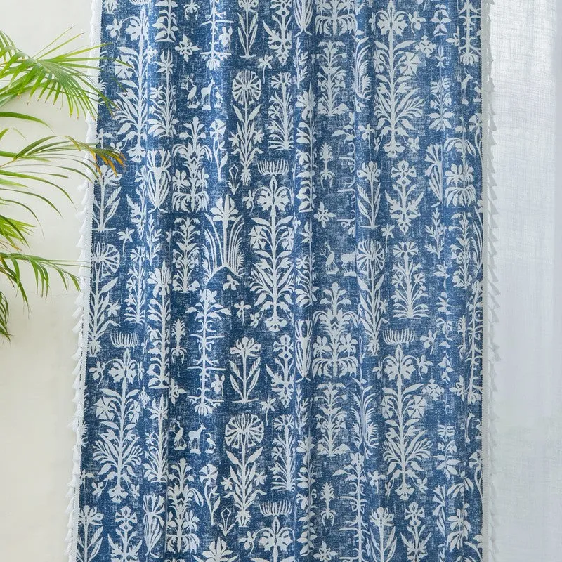 Tranquebar Home Wild Tropics Cotton Curtains(Blue) - Set Of Two media 5