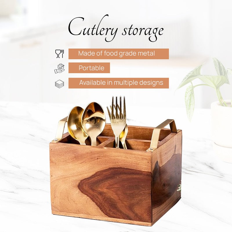 Iroko Cutlery Holder - Brown & Gold media 4