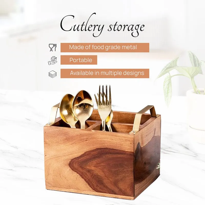 Iroko Cutlery Holder - Brown & Gold media 4