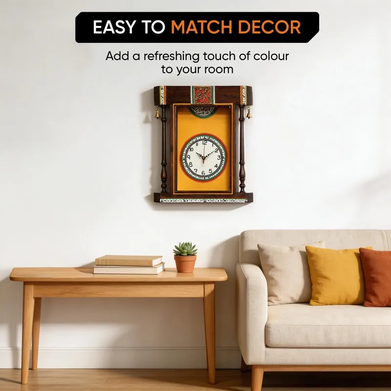 Inba Handcrafted Warli Wall Clock - Yellow media 5