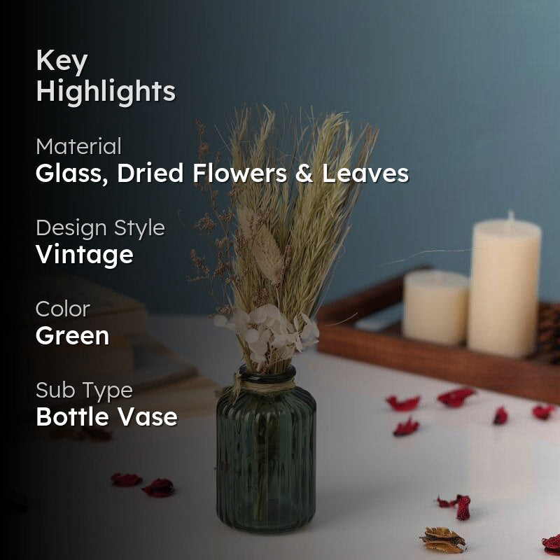 Vintage Decorative Glass Vase with Dried Flowers media 2