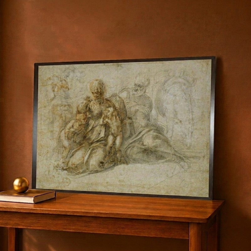 Saint John the Baptist with the Holy Family Attended by Angels Canvas Wall Painting - 12 x 9 Inches