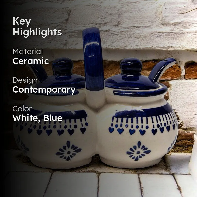 Ambar Ceramic Condiment Jar With Spoon (Blue) - 200 mL media 2