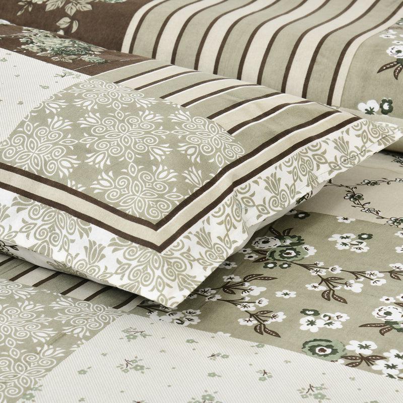 Moorah Cotton Bedsheet (Olive Green,White) - 160 TC media 3