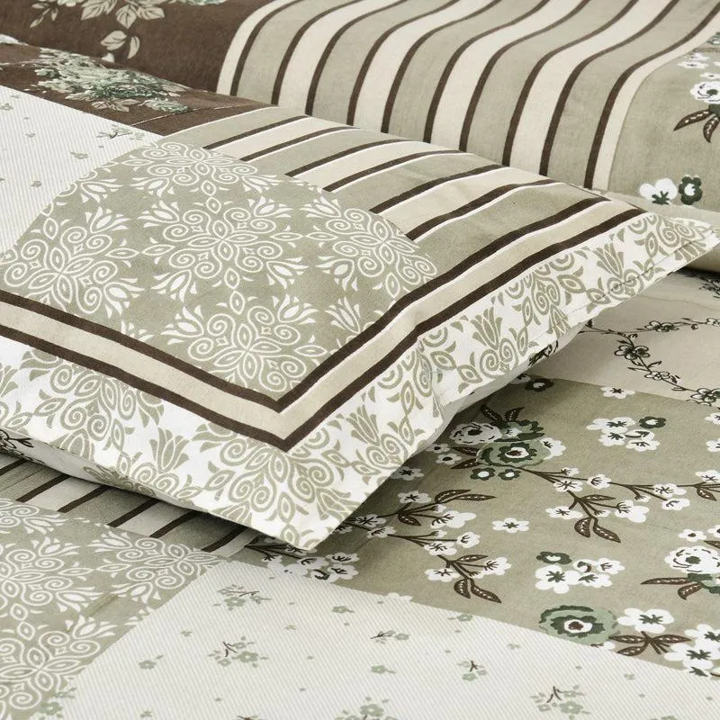 Moorah Cotton Bedsheet (Olive Green,White) - 160 TC media 3