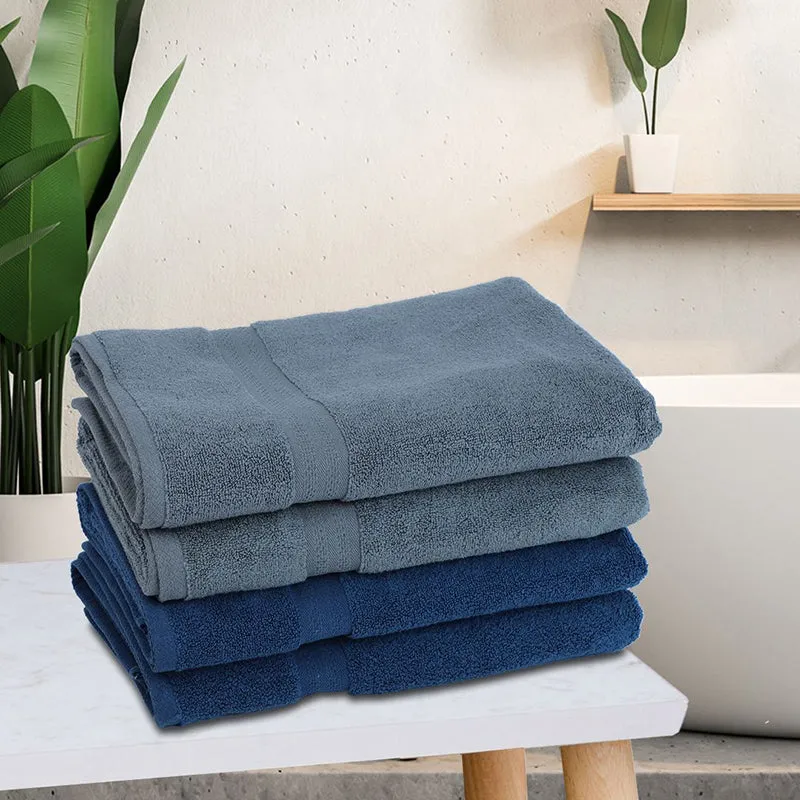 Miorah Bath Towel (Grey & Dark Blue) - Set Of Four media 1