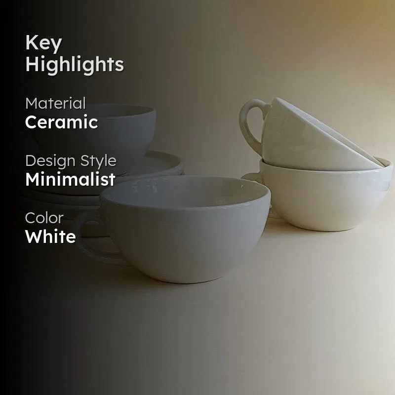 Blush & Brew Ceramic Cup & Saucer (White/320 mL Each) - Set of Four media 2