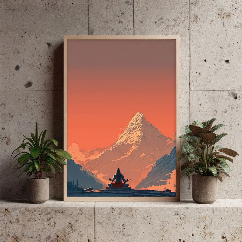 Mahadev Meditating Blissful I Wall art - Natural Brown Frame media 3