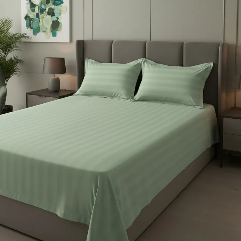 Elias Striped Cotton Bedsheet (400 TC) - Green media 3