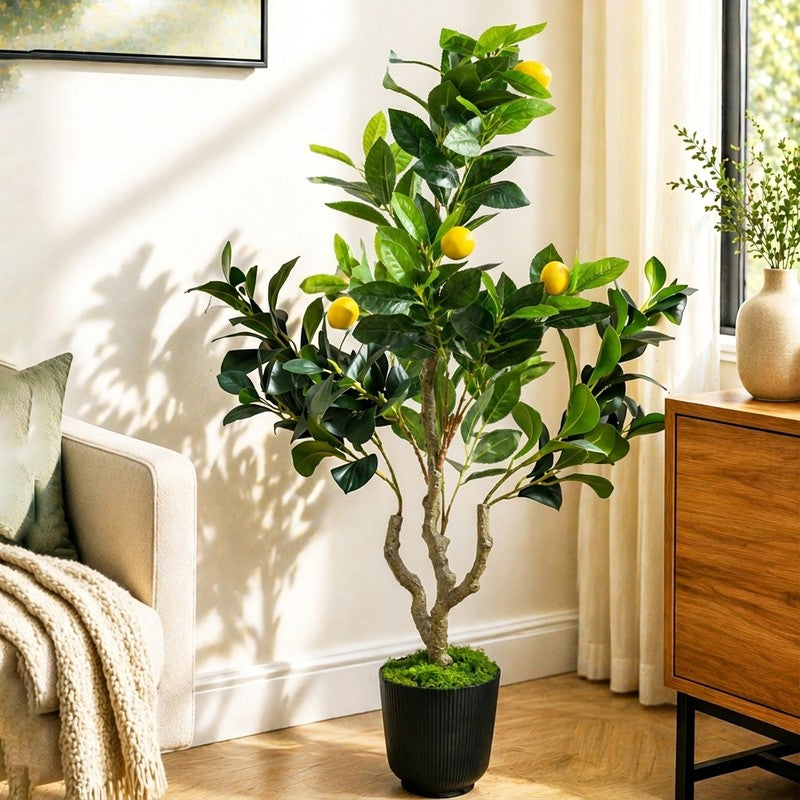 93 cm (3.1 ft) Lemon Artificial Plant With Black Plastic Pot