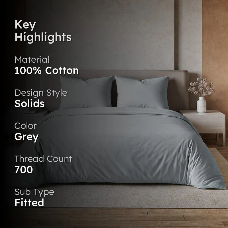 Maison Solid Cotton Bedsheet (Light Grey) - 700 TC media 2