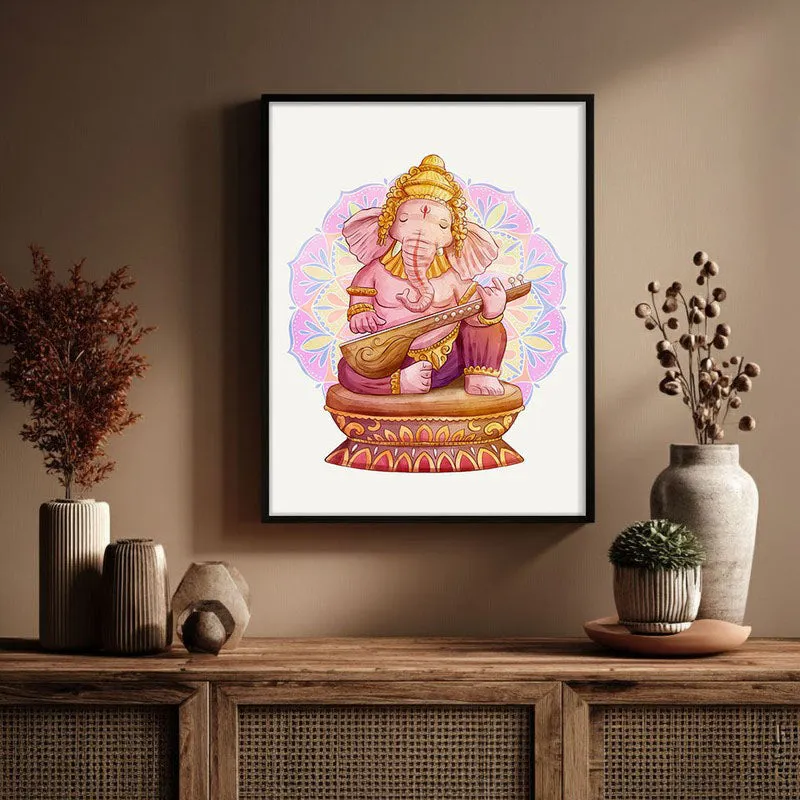 Veena Vinayaka Archival Paper Wall Art With Frame media 3