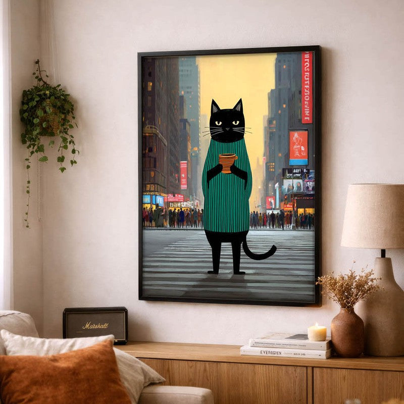 Midtown Mocha Cat Wall Painting With Frame media 4