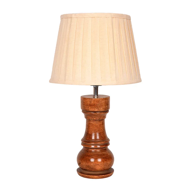 Pleated Rook Wooden Table Lamp - Ivory,Brown media 4