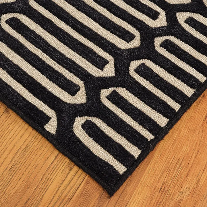 Diores Hand Tufted Geometric Wool & Nylon Carpet - Black media 7