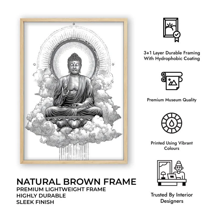 Buddha Within The Circle Of Silence Wall Painting With Brown Frame media 9