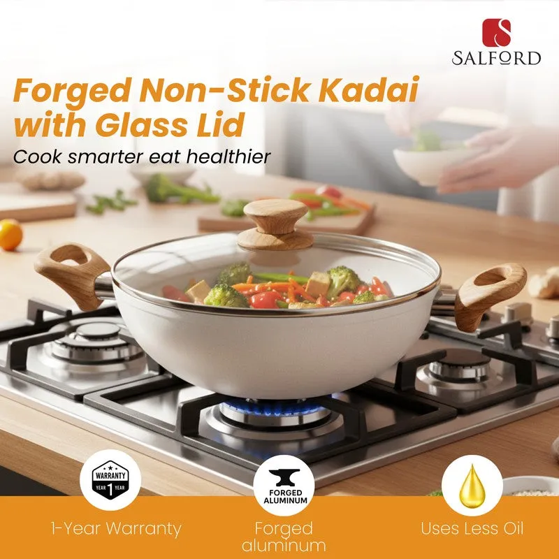 Salford Forged Non Stick Kadai with Glass Lid (White Spatter) -  3200 mL media 4