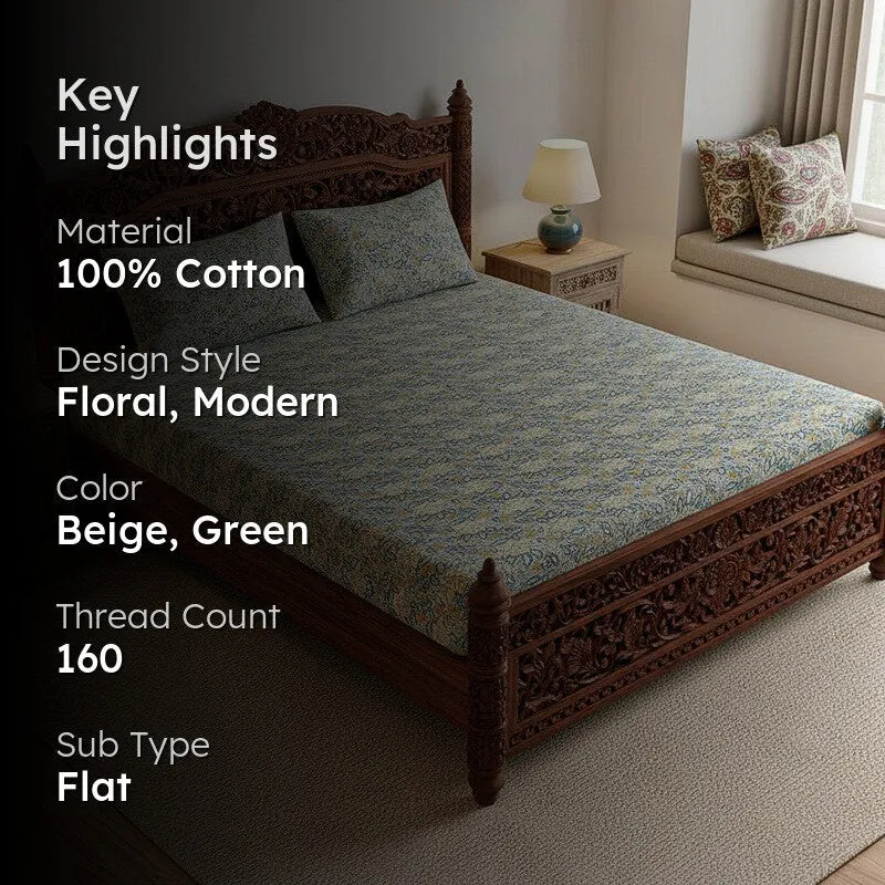 Dhriti Cotton Bedsheet (Light Blue, Beige) - 180 TC media 2