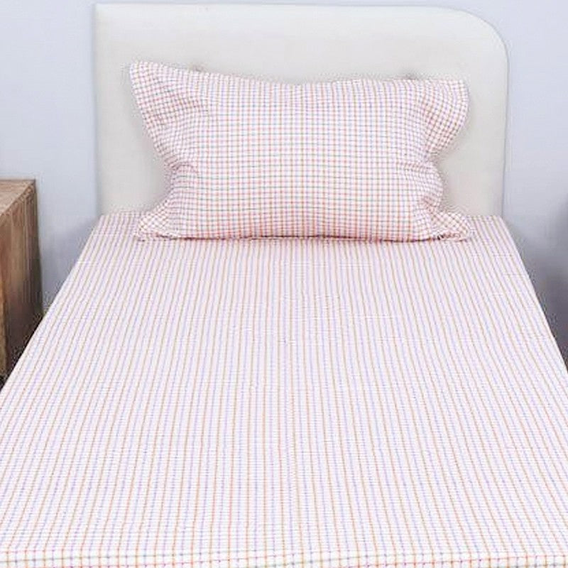 Mizomeen Checkered Printed Cotton Bedsheet (Peach) - 200 TC media 4
