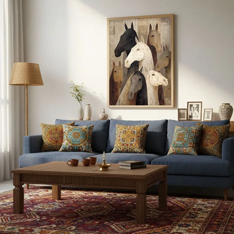 Herd of Horses Wall Painting With Brown Frame media 3