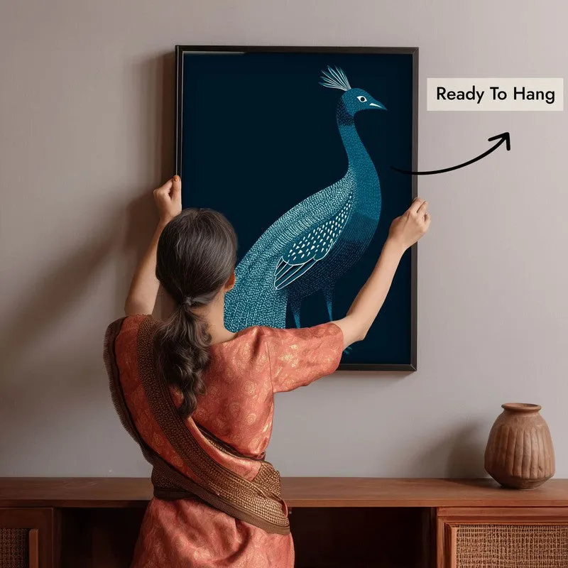 Peaceful Peacock Folk Art Canvas Wall Painting With Black Frame media 9